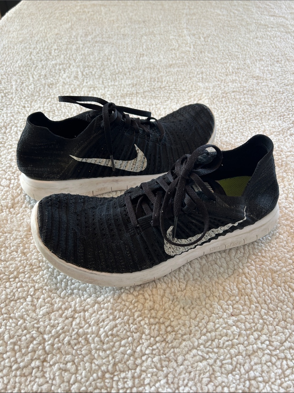 Nike Free Black Knit Running Sneakers with White Swoosh